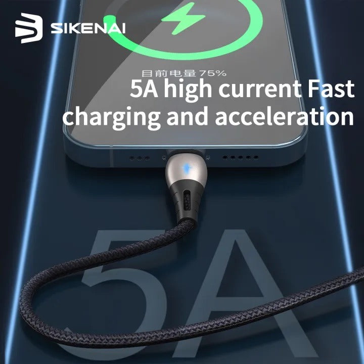 SIKENAI CX-7T Fast Charging Cable | 5A Type-C with LED Indicator | Nylon Braided 1.2M